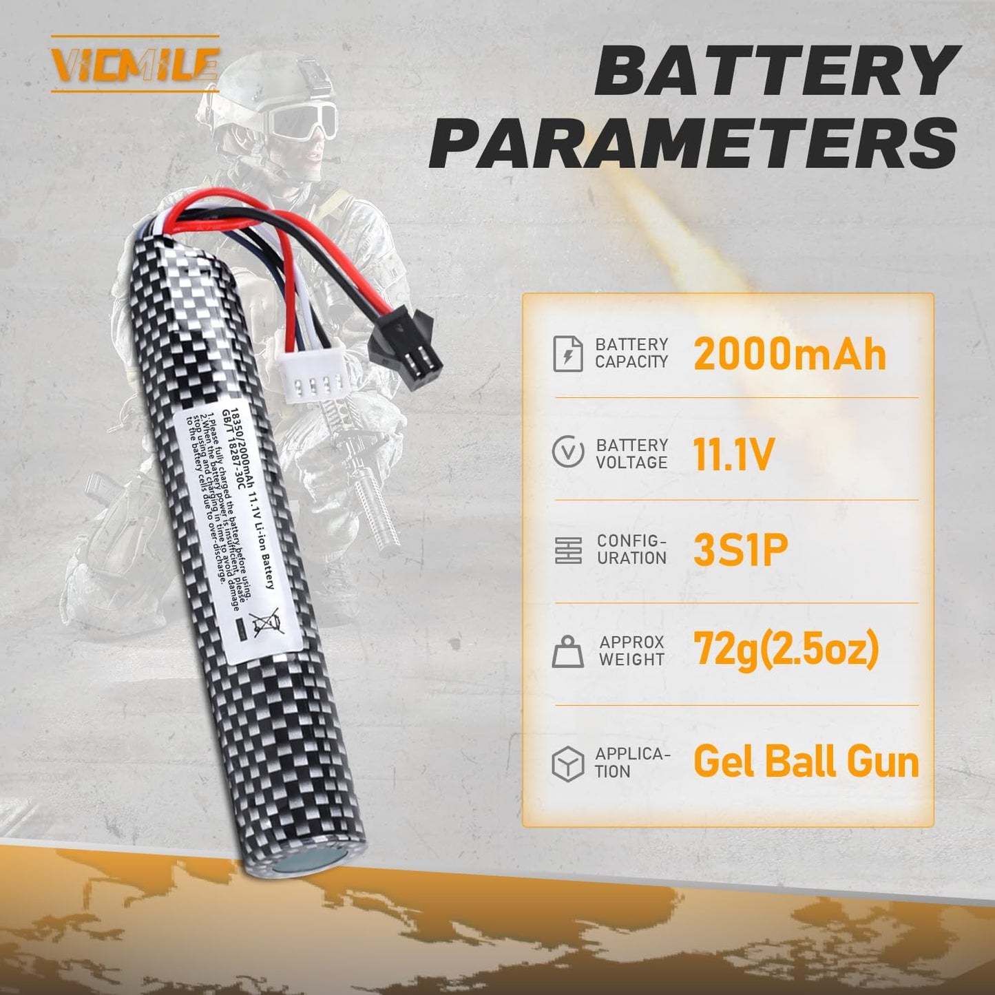 2PACK Airsoft Battery 11.1V 2000mAh SM2P Plug with 11.1V USB Charger and SM2P to Mini Tamiya Conversion Cable Compatible with Most Airsoft Model Guns Gel Water Bead Blaster