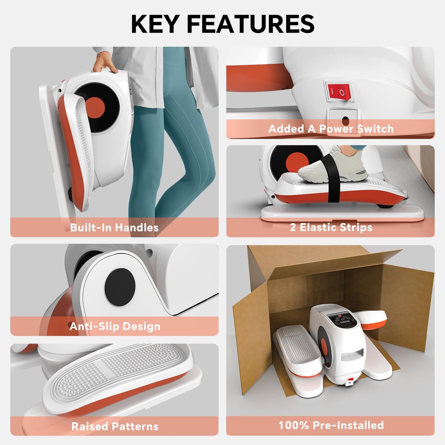 2025 New 16 Levels Speed Under Desk Elliptical Machine, Electric Ellipse Leg Exerciser Pro As Seen On TV, Forward & Reverse Direction,Quiet and Fully Assembled, Upgraded Manual Safety Power Switch