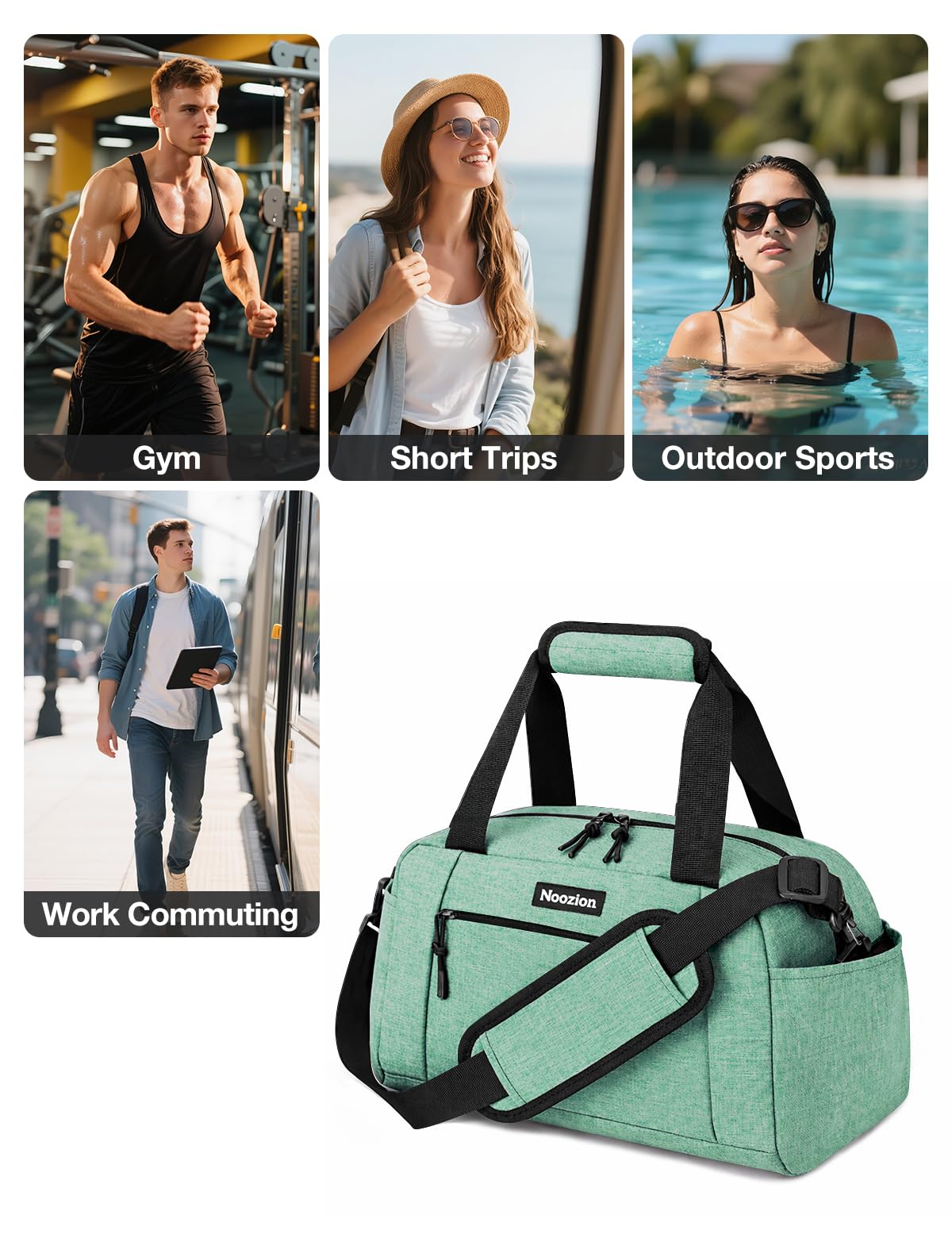 Noozion 14 inch Small Gym Bag for Women & Men, Lightweight Carry On Mini Duffle Bag with Multiple Pockets, Sports Bag for Travel and Workout.