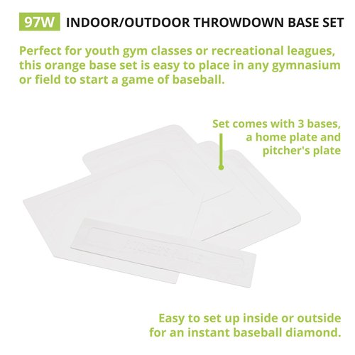 Champion Sports Throwdown Base Set: 5 Youth League Kids Baseball & Softball Rubber Throw Down Bases - Boys & Girls Training & Practice Equipment, White