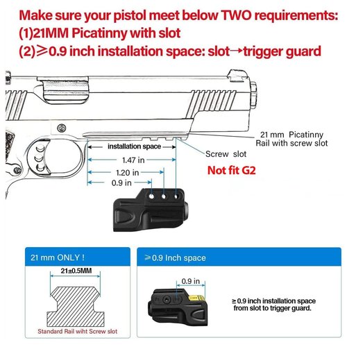 Gmconn Purple Laser Sight for Pistol with a Rail, Low Profile Beams for Full Size or Compact Guns, Rechargeable, (Beam Output <5mW, Class IIIA)