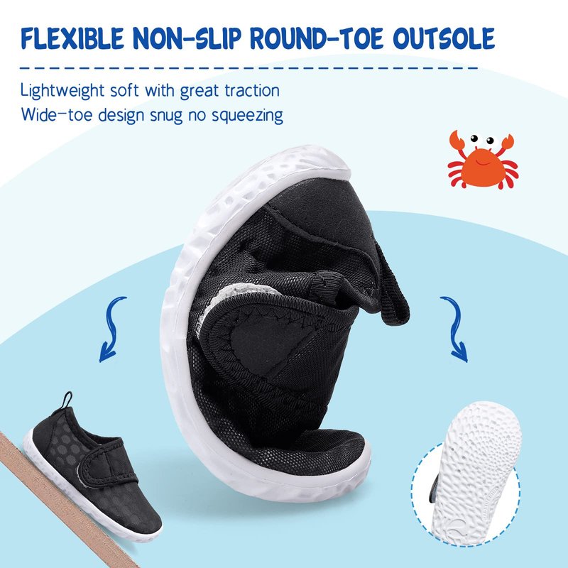 LeIsfIt Toddler Water Shoes Boys Girls Barefoot Aqua Socks Kids Breathable Quick-Dry Swim Shoes for Beach Pool Surf, Black, 7 Toddler