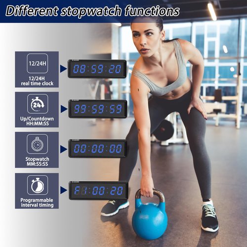 BS-MIAOBO Independent Button Type 1.5-inch Fitness Room Rest Timer, Suitable for Gym Exercise/School/Home Exercise/Boxing Gym/Indoor Rock Climbing (1.5 inch 6-Digit Blue)