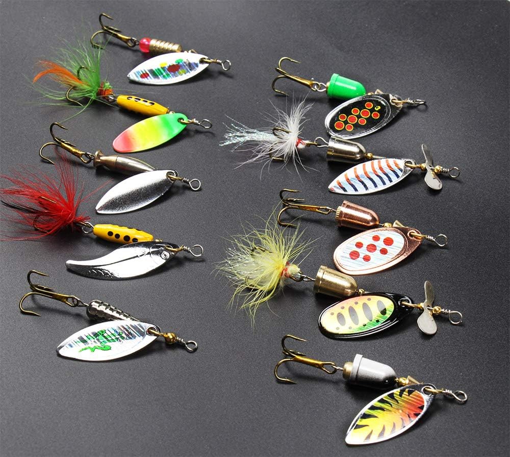 10pcs Fishing Lure Spinnerbait, Bass Trout Salmon Hard Metal Spinner Baits Kit with 2 Tackle Boxes by Tbuymax