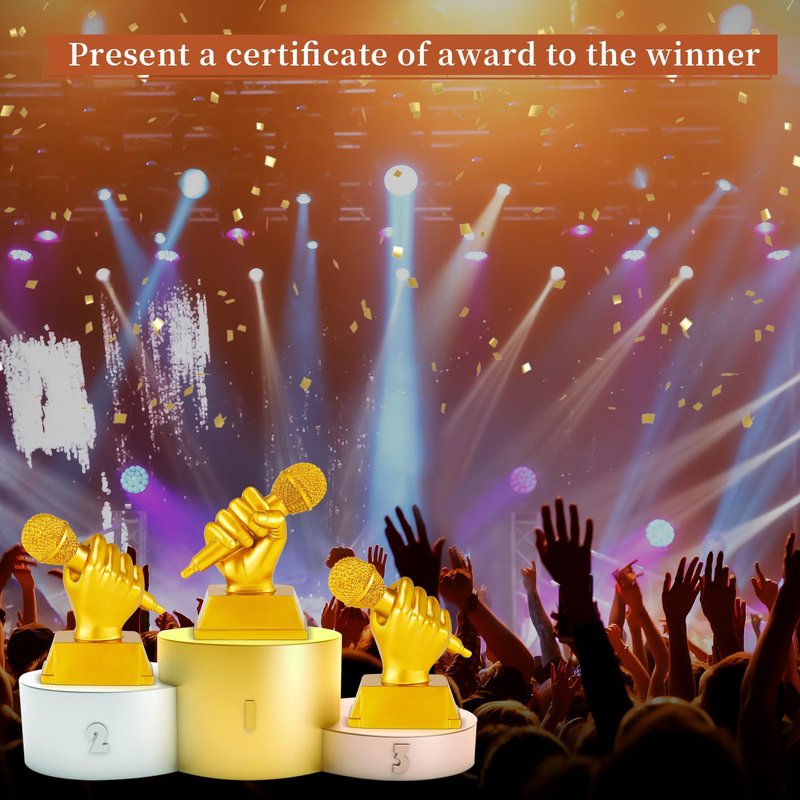 Hicarer 2 Pcs Golden Awards Microphone Trophy 6 Inch Resin Microphone Music Trophies Funny Trophy for Adult Singing Awards for Karaoke Competition Party Dance Appreciation Decoration