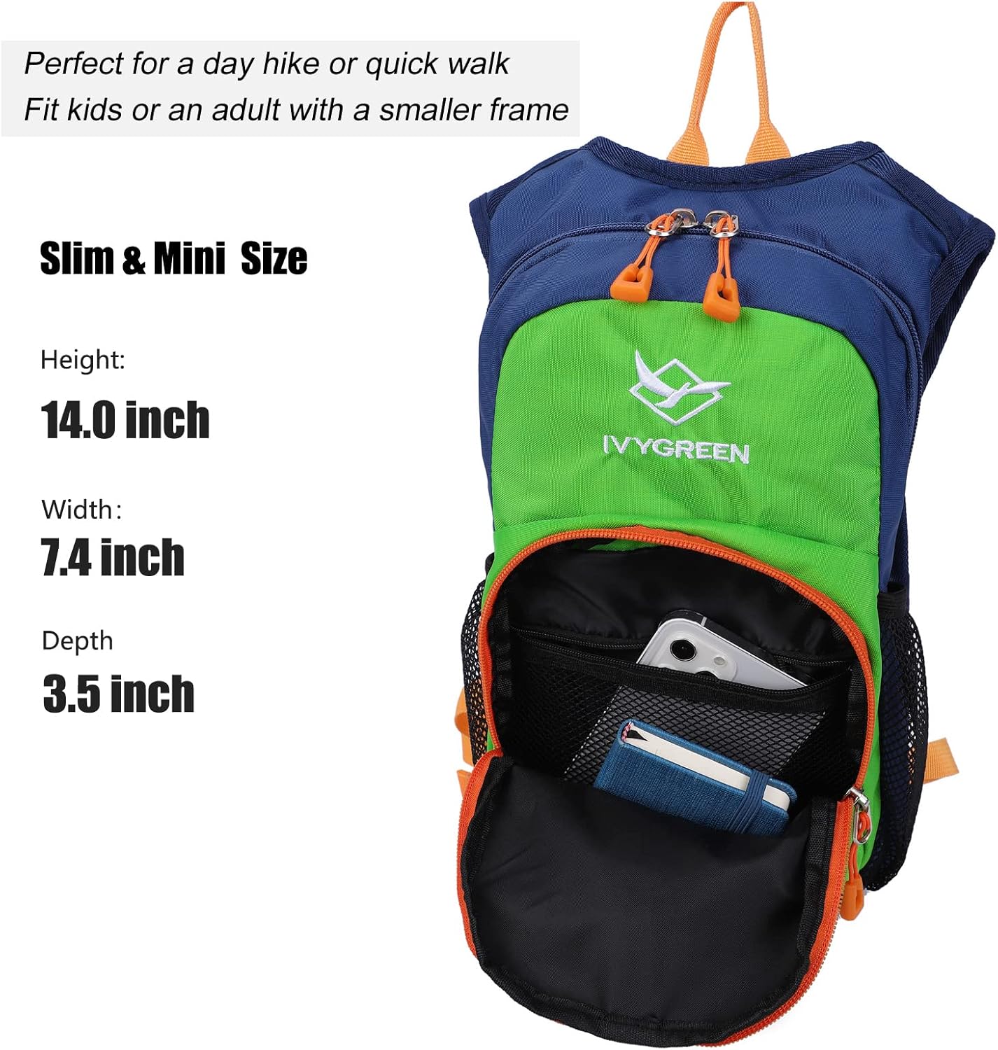 Ivygreen Kids Hydration Backpack, Hiking Backpack for Boys or Girls with 1.5L Water Bladder
