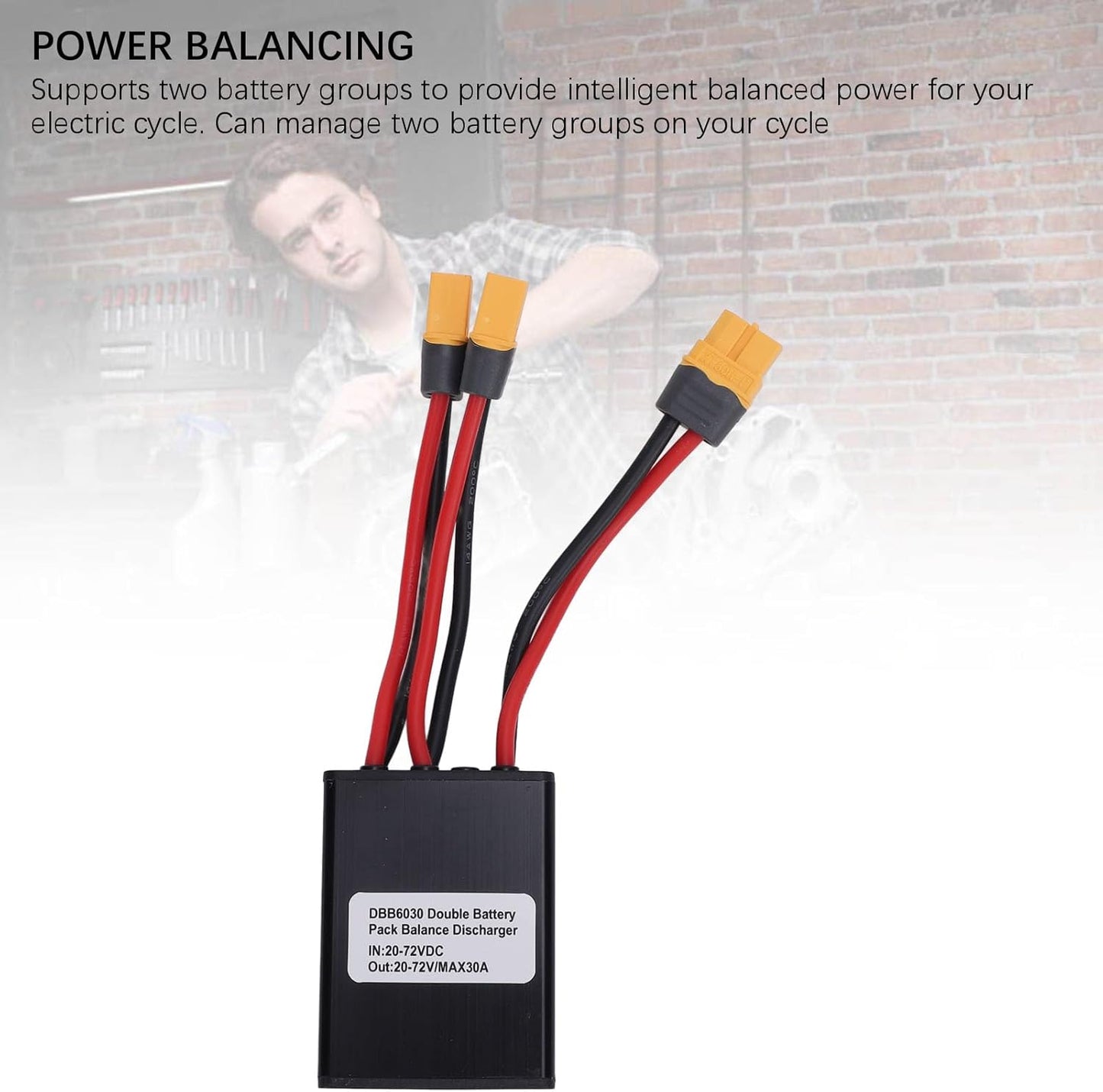 24-72V Double Battery Discharge Converter, 30A Double Battery Balancer with Aluminum Alloy for Electric Cycle