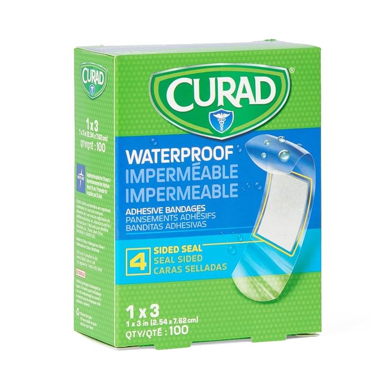 Curad Waterproof 1 x 3 in Adhesive Bandages - 100 Count, Non-Latex, Plastic