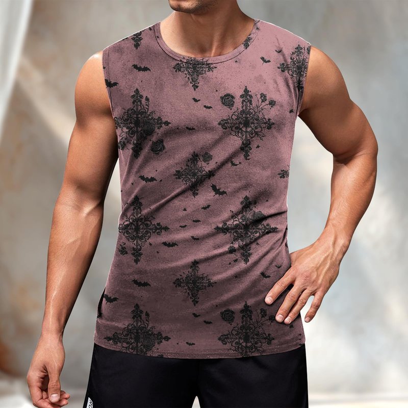Tank Top Under Shirt for Men Moisture Wicking Skin-Friendly Swim Tank Top Men Plus Size Fashionable Beachwear Summer Sleeveless Retro Crewneck Shirt,2XL