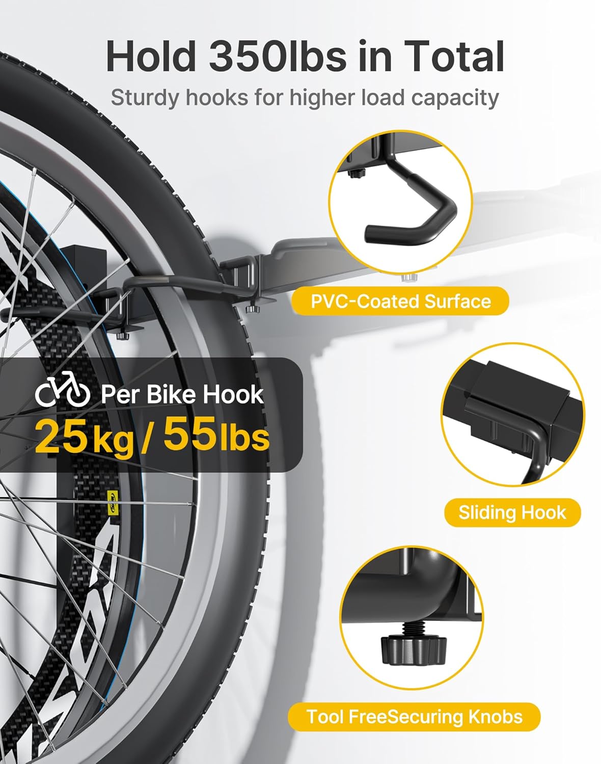 monTEK Freestanding Bike Storage Rack for 5 Bikes, Heavy Duty 350LBS Vertical Bike Stand with 5 Bike Hooks & 6 Helmet Hooks, Indoor and Outdoor Bike Storage Rack with Locking Casters