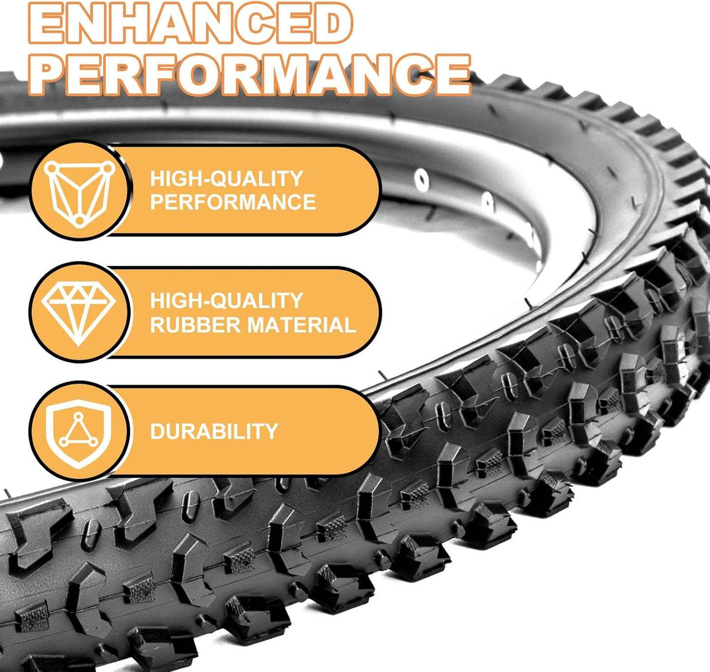Hycline Mountain Bike Tires Set: 2-Pack 20/24/26x2.125 Inch Folding Replacement High-Density Bicycle Tires and Pair Inner Tubes with Tire Levers Compatible for Street & Off-Road Riding