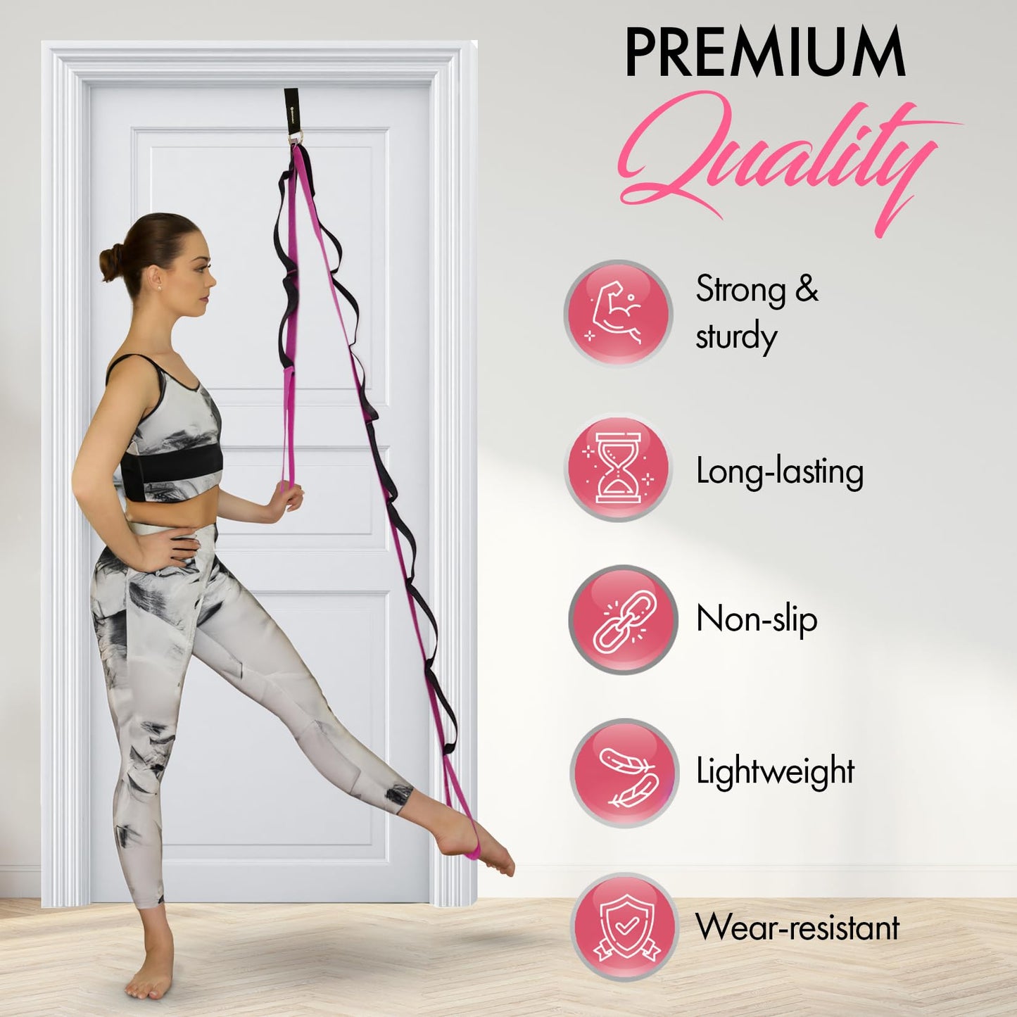 10-Loop Yoga Strap with Door Anchor – Stretch Strap for Flexibility, Deep Stretching, and Improved Balance – Perfect Yoga Accessory for All Fitness Levels (Purple)