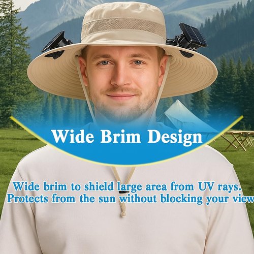 Solar Fan Hat, Hat with Fans Solar Power, Solar Fan Fats for Men, Outdoor Wide Brim Sun Hat with 2 Solar Fan for Outdoor Fishing,Hiking, Beach. Grey