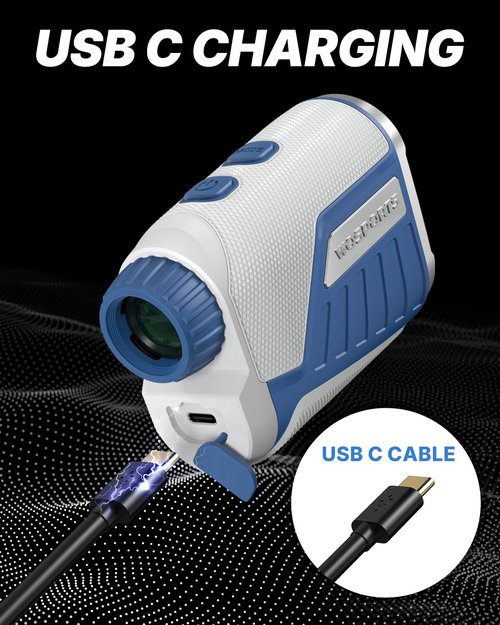 WOSPORTS Golf Rangefinder with Slope Switch, 1200 Yards Range Finder for Golfing & Hunting, ±1yd Accuracy, 0.3s Flag Locking Vibration, Rechargeable, Blue/White