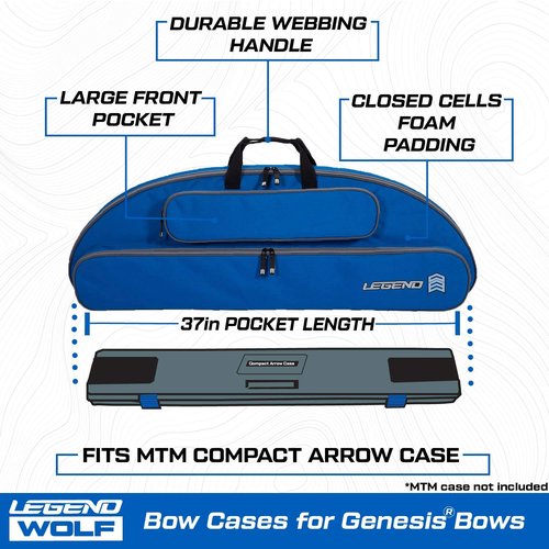 LEGEND Wolf Genesis Compound Bow Case - NASP Archery Travel Bag for Genesis Bows with Foam Padding, Backpack Straps, External Pockets & Nylon Lining - Ultimate Gear Protection - 37 inch Interior- Blue