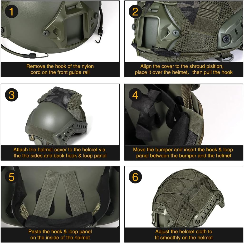 IDOGEAR SPORTS Tactical Helmet Cover for Fast Helmets - Camo M/L Size - Durable 500D Nylon Tactical Gear for Airsoft, Paintball, Hunting