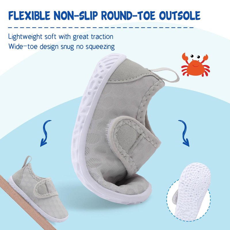 LeIsfIt Boys Girls Water Shoes Kids Aqua Socks Toddler Quick-Dry Swimming Shoes Non-Slip Summer Shoe for Beach Pool Surf, LightGrey, 9 Toddler