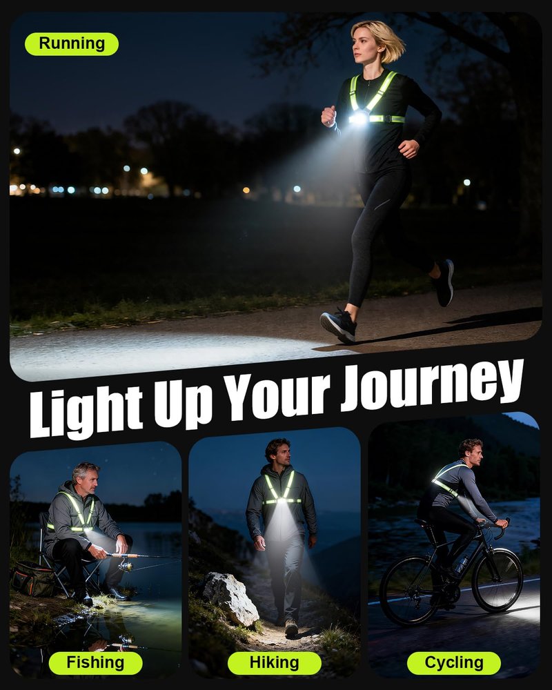 Dawinga Running Lights for Runners, 500 Lumens High-Visibility Running Light with 45° Adjustable Beam & IPX4 Waterproof, Rechargeable Reflective Vest Gear for Night Walking/Jogging, 4-20Hrs Runtime