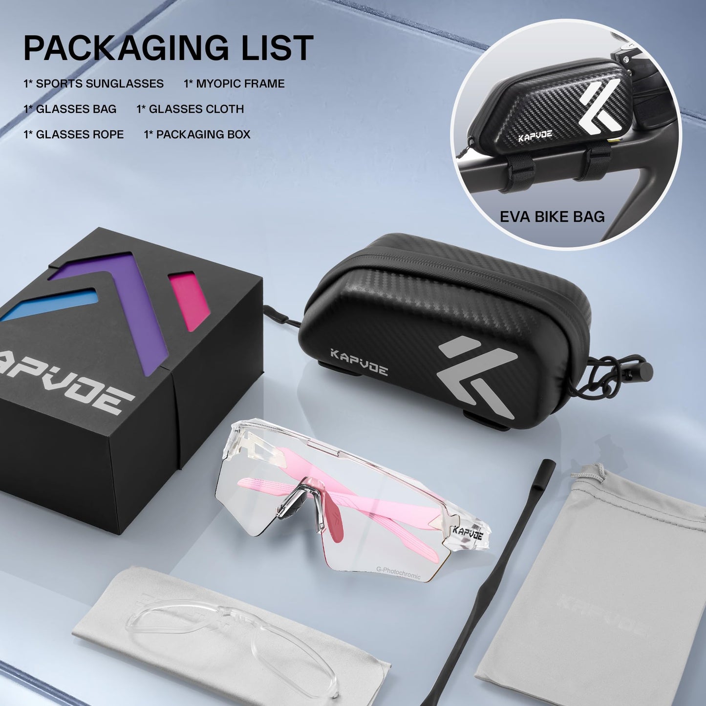 KAPVOE Photochromic Cycling Glasses Men Women Sport Sunglasses UV Protection Mountain Bike Sunglasses MTB Bicycle Riding Glasses TR90 Frame Baseball Shades Running Triathlon Cycle Golf Pink