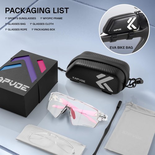KAPVOE Photochromic Cycling Glasses Men Women Sport Sunglasses UV Protection Mountain Bike Sunglasses MTB Bicycle Riding Glasses TR90 Frame Baseball Shades Running Triathlon Cycle Golf Pink