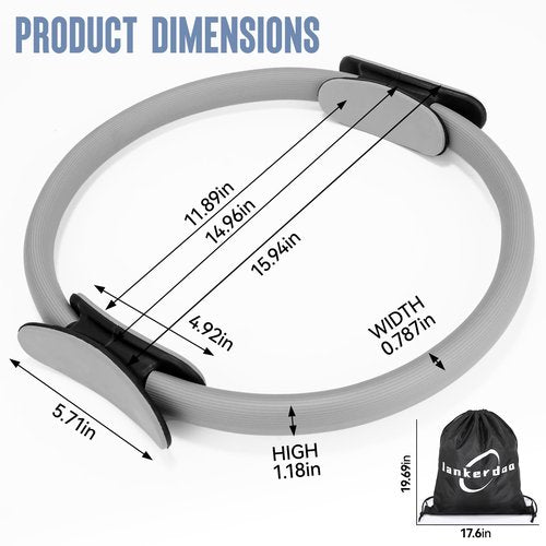LANKERDOO Pilates Ring Fitness Circle 14" Yoga Rings Magic Circle with Dual Padded Handles for Toning Arms, Thighs/Legs & Core,Home Exercise Equipment (Grey)