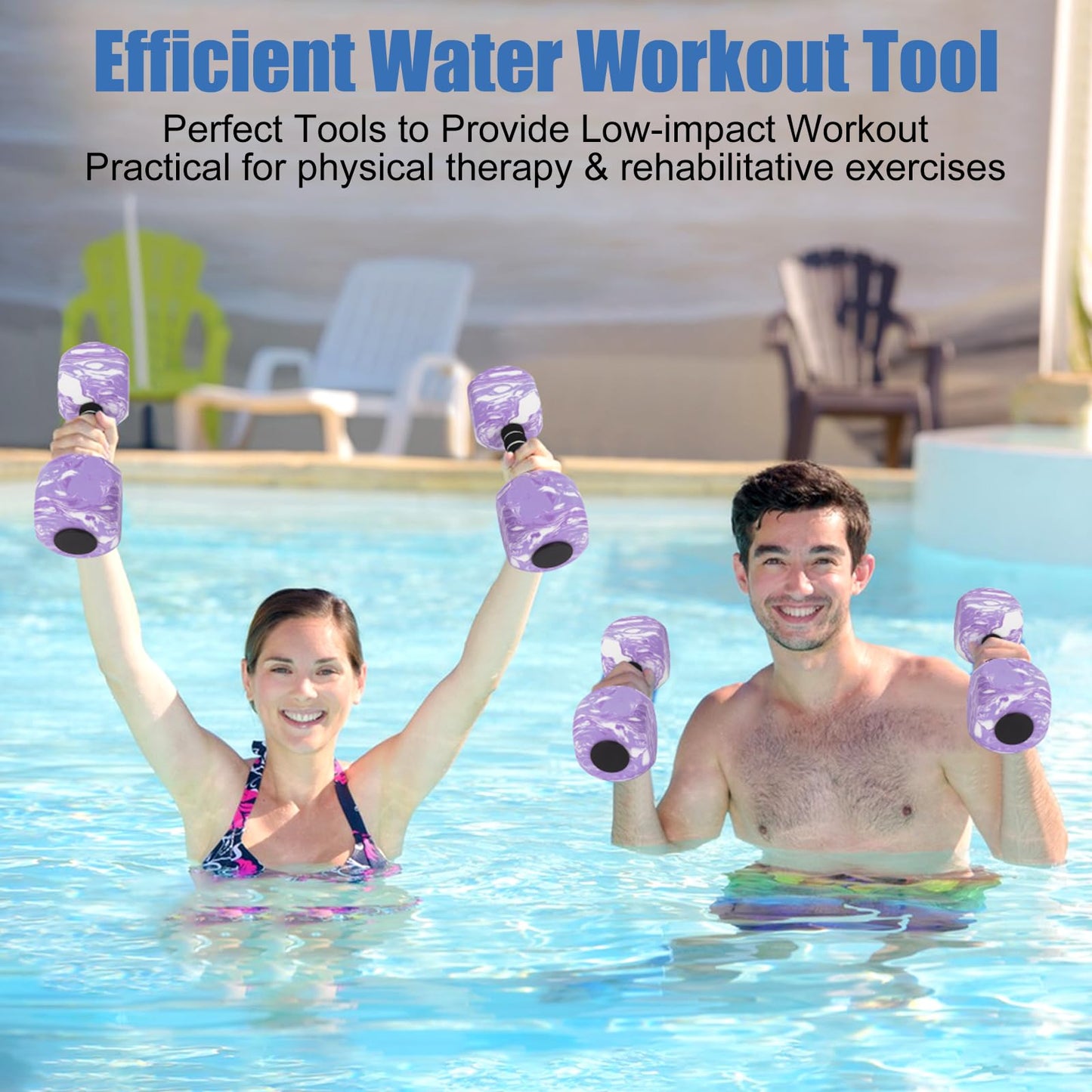 2Pack Water Dumbbells, Aquatic Exercise Dumbbells, EVA Foam Barbells for Men Women Youth Water Workouts (Purple+White)