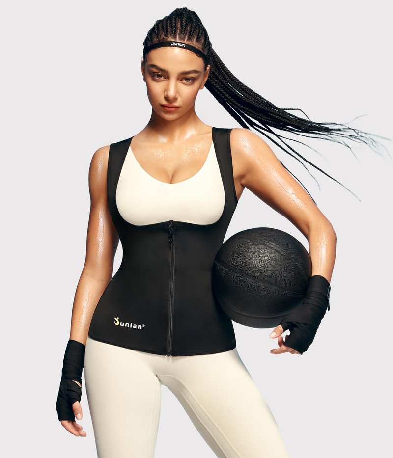 Junlan Sauna Suit for Women Waist Trainer Vest for Women Sweat Tank Top Shaper for Women with Zipper (Blue, 4X-Large)