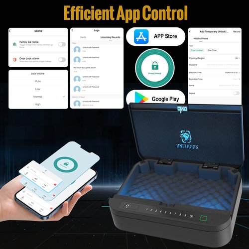 Gun Safe for Handgun - ≤0.1s Quick Access Biometric Handgun Safe for Pistols, 4-Ways Unlock APP/Fingerprint/Numeric Code/Key, Gun Lock Box for Nightstand Bedside Home Car - Aluminum Alloy