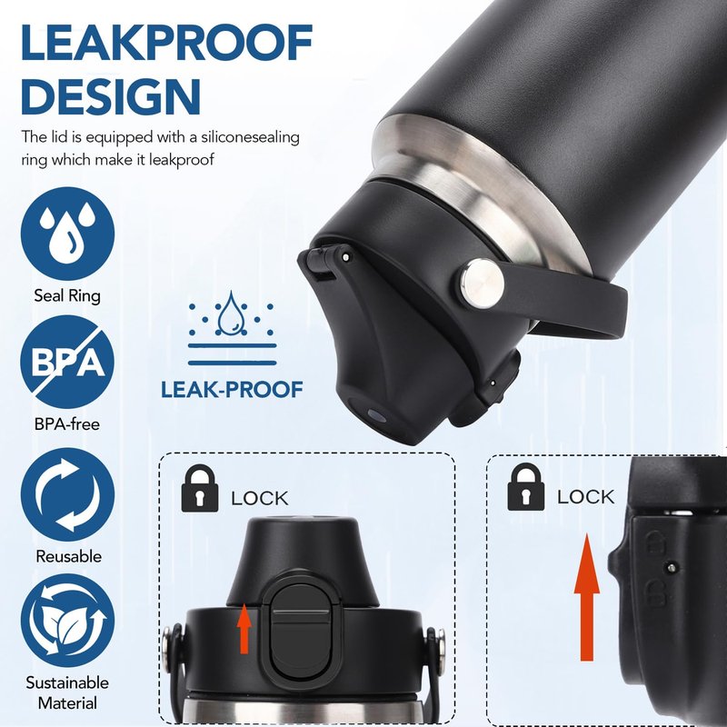 POYAKU Auto Spout Lid for Yeti Rambler 12/18/26/36/46/64 Oz Chug Cap Replacement with Soft Handle for RTIC | Leakproof | BPA Free | Dishwasher Safe (Aotu Spout Lid, Black)