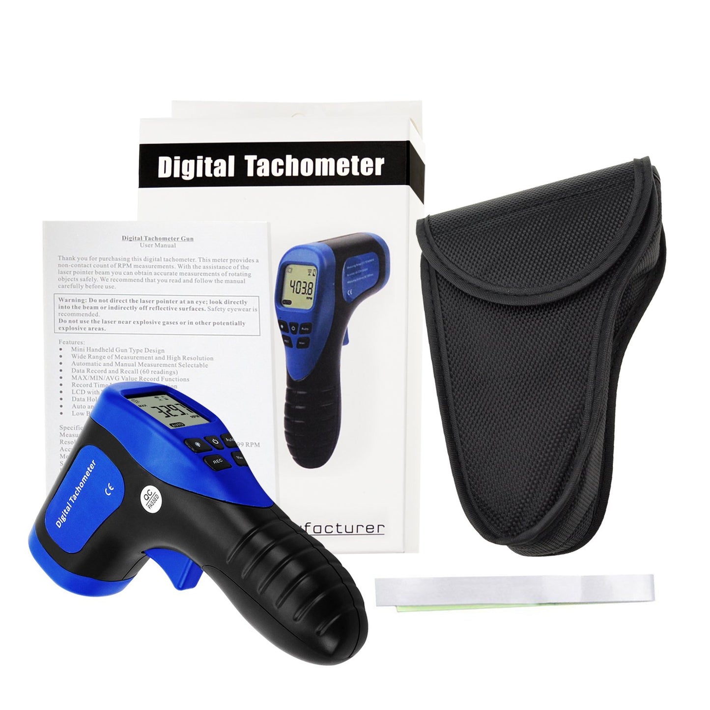 Laser Photo Tachometer Motor Speed Gauge Tester Non-Contact RPM Meter Motor Speed Gauge Gun - Accurate RPM Measurement with Rotational Record (Digital Tachometer)