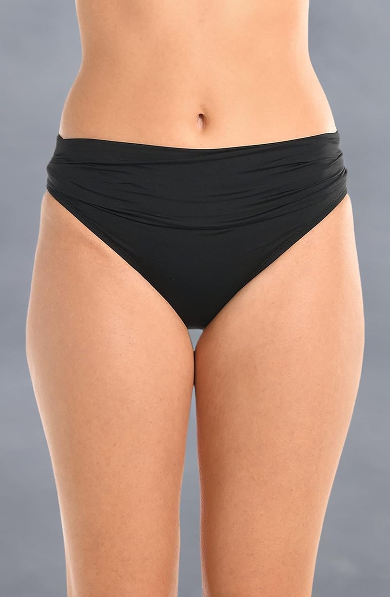 Island Goddess Shirred Band Hipster Bikini Bottom - Black +14