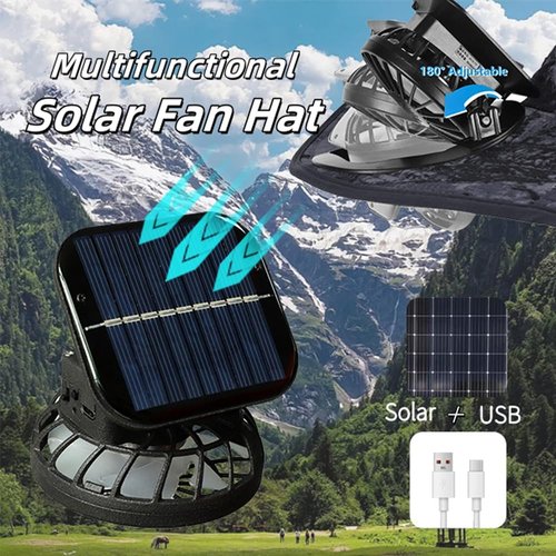 Solar Fan Hat, Wide Brim Sun Hat with 2 Solar Fan Built,Waterproof Outdoor Fishing Hat for Men Women UPF 50+ (US, Alpha, One Size, D)