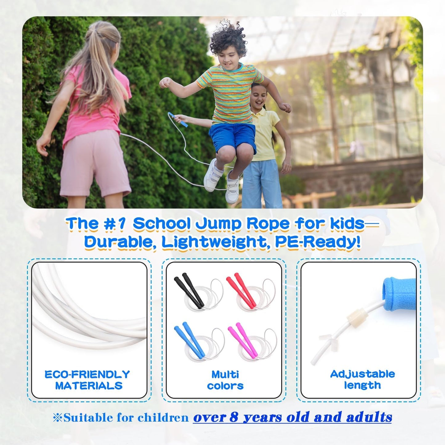 Jump Rope For Kids & Adults,4mm TPU Ropes For Speed Jump Rope,Double Unders, Long Handles & Tangle-Free,9.19FT Adjustable Lightweight Skipping Rope For School,Boys,Girls,Teens,Women,Men,Exercise Activity,Outdoor Fitness