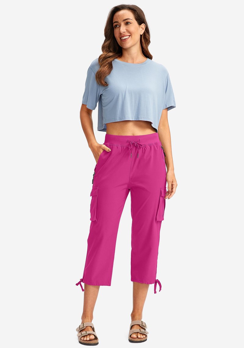 Soothfeel Women's Cargo Capris Pants with 6 Pockets Lightweight Quick Dry Travel Hiking Summer Pants for Women Casual (Rose, XL)
