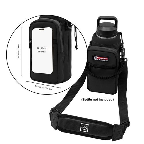 NATURE PIONEOR Water Bottle Carrier with Adjustable Strap - Insulated Sleeve Pouch Water Bottle Holder Bag with Paracord Handle & 2 Storage Pockets for 18/24/25/26/32/36/40/46oz, Hiking, Camping, Gym