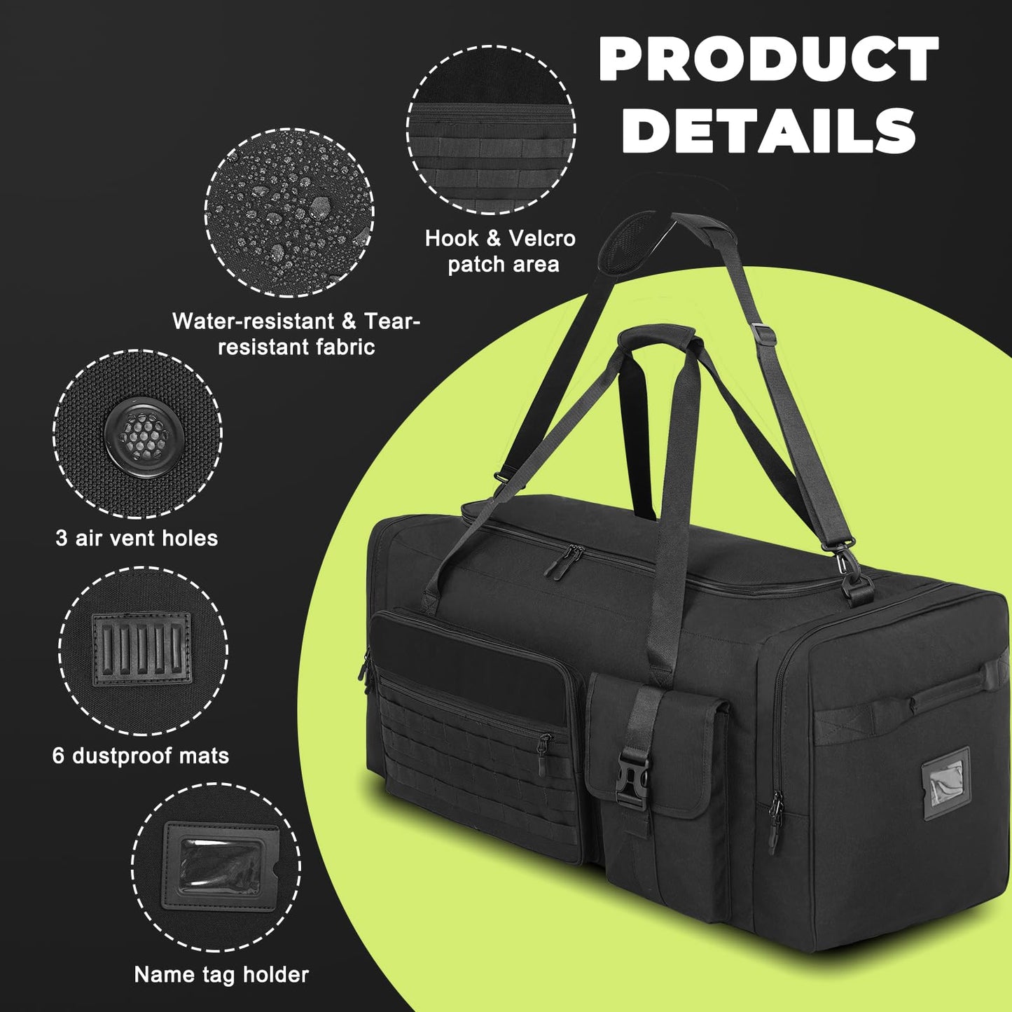 100L Heavy Duty Equipment Bag – 32" (82cm) Large Duffle for Hockey Gear, Football Pads & Helmet, XL Sports Gym Travel Bag for Men, Soccer & Team Use with Shoulder Strap (Black)
