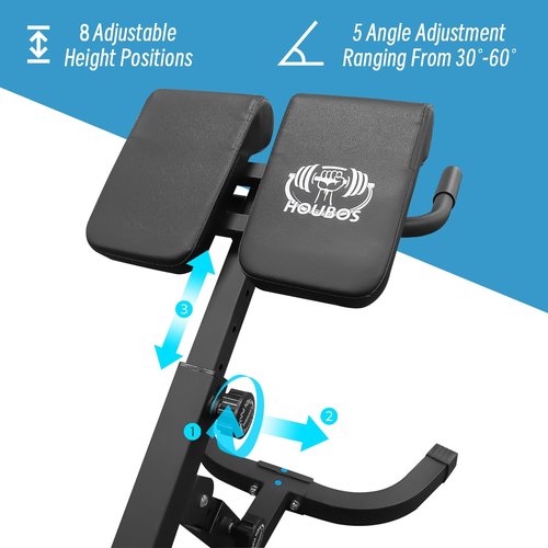 Hyper Back Extension Roman Chair - Back Extension Bench Machine for Glute, Hamstring and Lower Back, Multi-Functional Bench for Full All-in-One Body Workout, Foldable for Home Gym Fitness