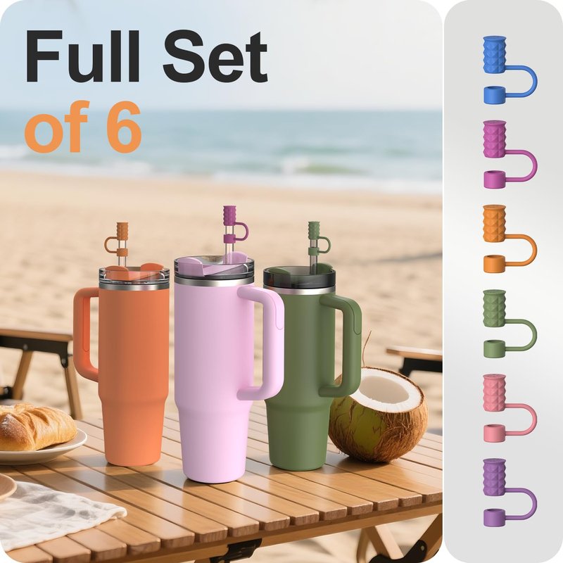 YOTIME 6Pcs Silicone Straw Covers Cap, 0.39in/10mm Straw Toppers Compatible with Stanley Cup 40 & 30 oz, Reusable Dust-Proof Cover Cap for Tumbler with Handle, Multicolor