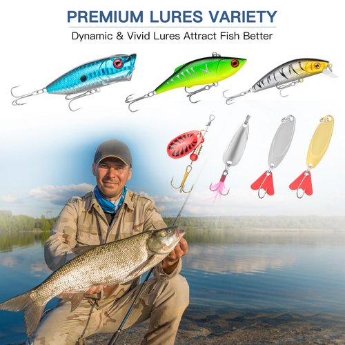 WITOROR Fishing Lures, 144Pcs Tackle Box Included Crankbaits, Spoon, Hooks, Jigs, Weights and More Other Accessories, Fishing Bait Lure Gear Teasers Kit Gifts for Men Bass Freshwater