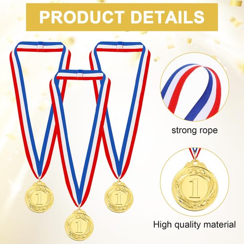 Aysatogc 6 Pieces Gold Medals, 1st Place Award Winner Medals Awards for Kids Winner with Ribbon Gold Prizes for Sports Competitions Party Spelling Bees, Olympic Style