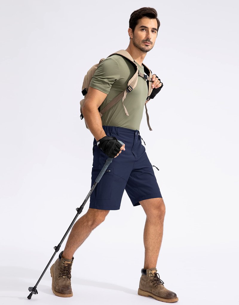 Pudolla Men's Hiking Cargo Shorts 9" Lightweight Outdoor Work Shorts for Men Travel Golf Camping Casual with 5 Zipper Pockets(Navy XX-Large)