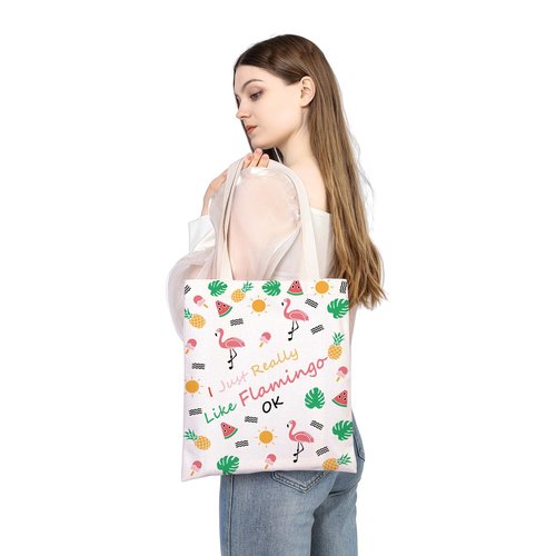 Flamingo Gift Canvas Tote Bag Flamingo Lovers Reusable Shopping Bag Inspirational Gift for Women