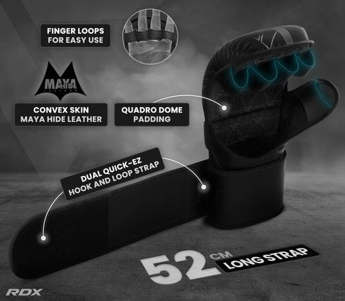 RDX MMA Gloves Sparring Grappling, Hybrid Open Palm Martial Arts Mitts Men Women, Maya Hide Leather Wrist Support, Cage Fighting Combat Sports Boxing Glove Training, Muay Thai, Punching Bag Kickboxing