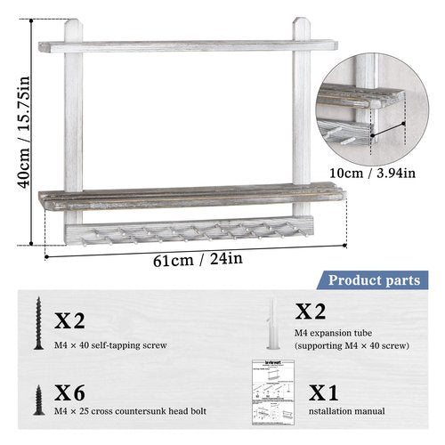 Lavievert Wooden Medal Hanger & Trophy Shelf, Wall-Mounted Race Medal Display with 2 Tier Storage Shelf, Medal Holder Trophy Rack with 19 Hanging Bars - White