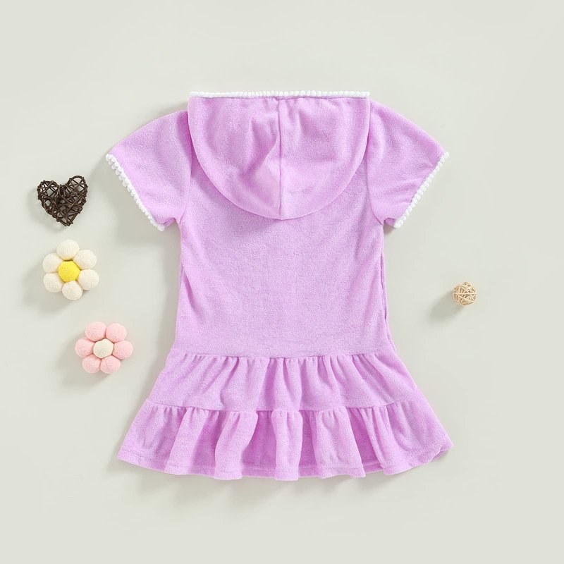 Kids Toddler Little Girl Swim Cover Up Towel Terry Swimsuit Wraps Zip Up Bathing Suit Robe Pool Beach Coverup (Purple, 6-7 Years)