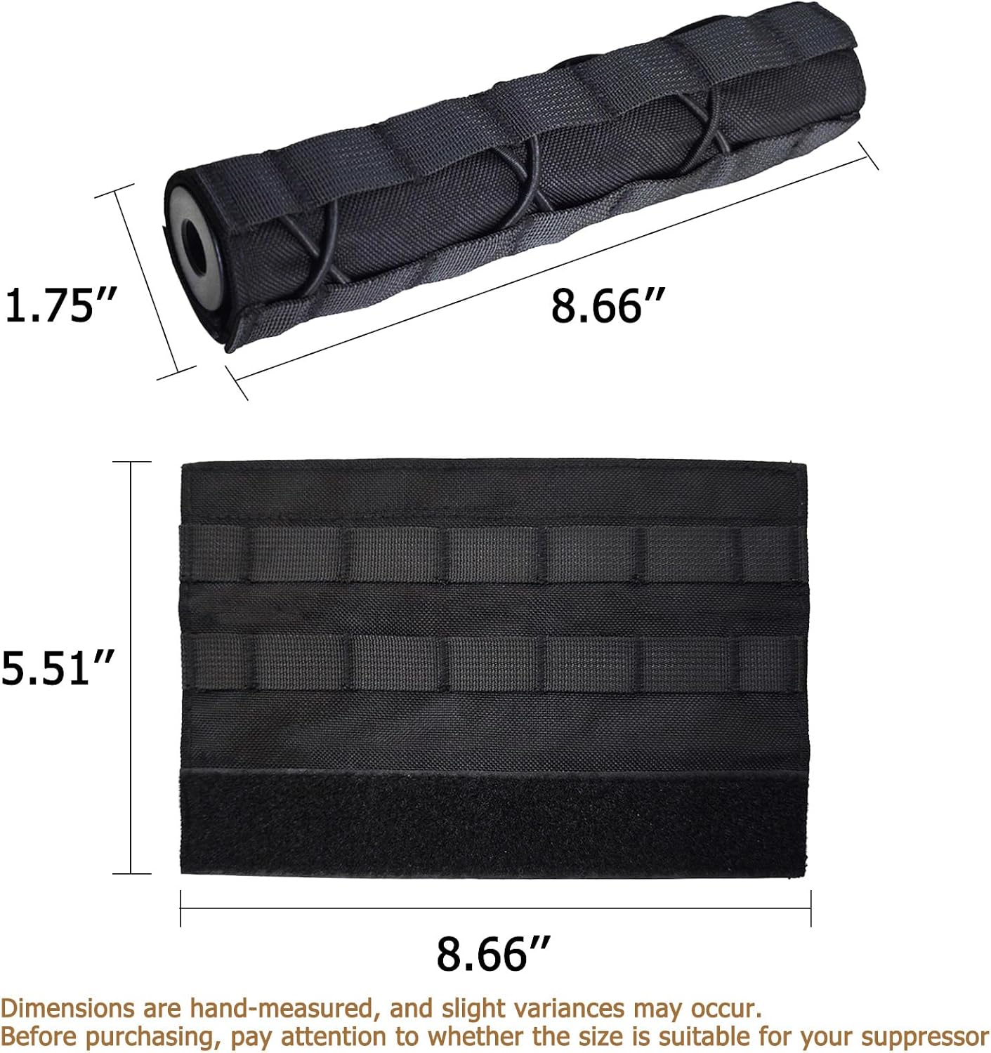 2 Pack Quick Release Suppressor Cover in 1000D Nylon - 8.7In Tactical Pouch with Adjustable Molle System for Tactical Tools & Accessories, Hunting, Outdoor