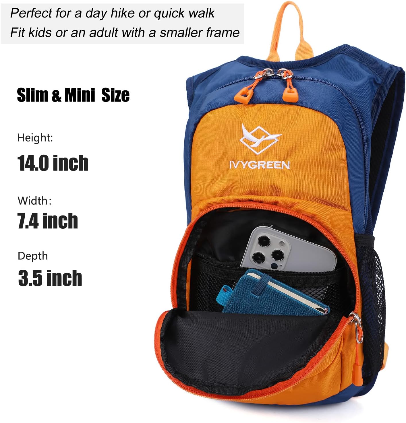 Ivygreen Kids Hydration Backpack, Hiking Backpack for Boys or Girls with 1.5L Water Bladder