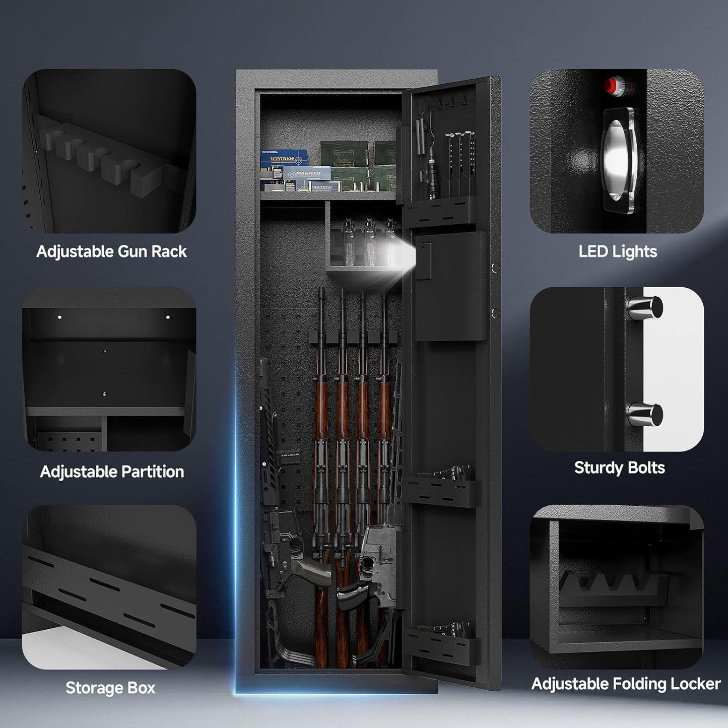 KAER 12-14 Gun Safe for Home Rifle and Pistols Biometric Gun Safes & Cabinets Clearance Gun Cabinet for Rifles and Shotguns,Gun Safe for Handgun with Digital Keypad Adjustable Shelves Unassembled