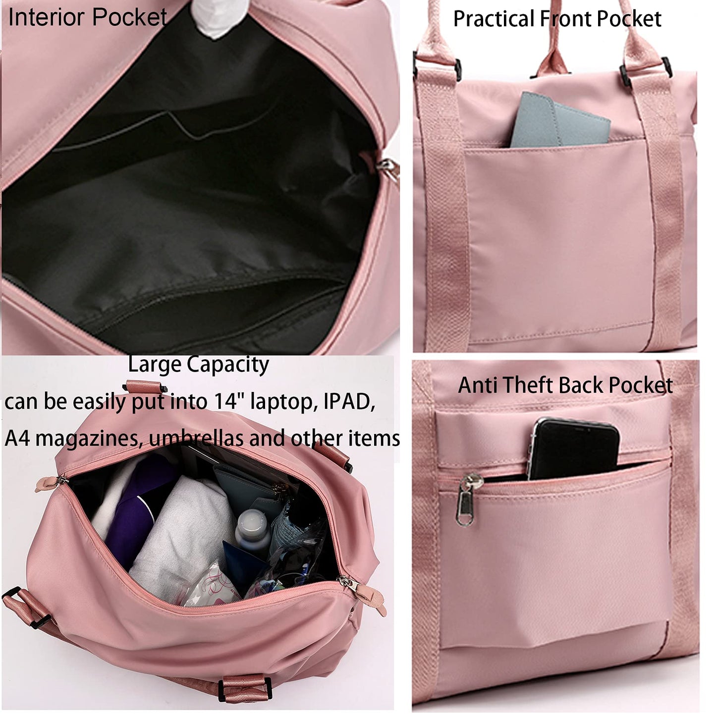 JSAHAH Women Travel Tote Bags Airplane Bag with Trolley Sleeve Carry On Bag Black
