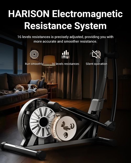 HARISON Elliptical Machine for Home 350 LBS Capacity, Magnetic Elliptical Exercise Machine with 16-Level Resistance Control, Elliptical Trainer with HARISON Bluetooth (Black)
